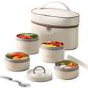 ArderLive Portable Insulated Lunch Container, Portable Insulated Food Container for Adults Thermal Lunch Bento Box Stainless Steel Microwave Safe, Beige 4Pcs 68oz/8.5 Cup