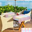 Pink Blue Plaid Outdoor Rectangle Tablecloth with Umbrella Hole 60x84,Rainbow Yellow Buffalo Check Lattice Wrinklefree Wipeable Table Cloth Waterproof Zippered Cover for Camping Picnic Patio Party