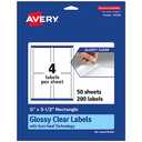Avery Glossy Clear Rectangle Labels, Sure Feed Technology, 5" x 3.5", 200 Glossy Clear Labels, Laser/Inkjet Printable