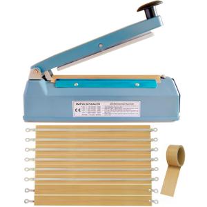 Impulse Heat Sealer 8 Inch 5mm Mylar Bag Sealer Heat Seal Machine, 110v Manual Heat Sealer for Plastic/Poly/Cookie Bags, 8 Replacement Parts & Teflon Cloth Strip(2 Round Cutter Lines Included) (Blue)