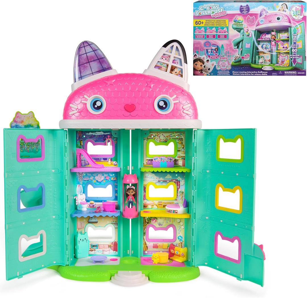 Gabby's Dollhouse: The Movie, Interactive Cat Dollhouse, 7 Rooms, LCD Screen, Figures, Sound Effects, Toys for Boys and Girls Ages 3+