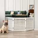 WELLAND 24" Freestanding Dog Gate, Foldable Wooden Pet Gate, 3 Panel, White