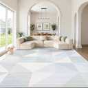 Washable Rug 8x10 Area Rugs: Modern Geometric Area Rug for Living Room Non-Slip Neutral Soft Carpet Low Pile Stain Resistant Indoor Rugs for Bedroom Nursery Dining Room Office (Light Blue, 8'X10')