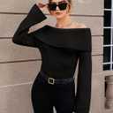 GORGLITTER Women's Off The Shoulder Sweater Long Sleeve Ribbed Knit Pullover Top Trendy Fall Outfits 2025 (L)