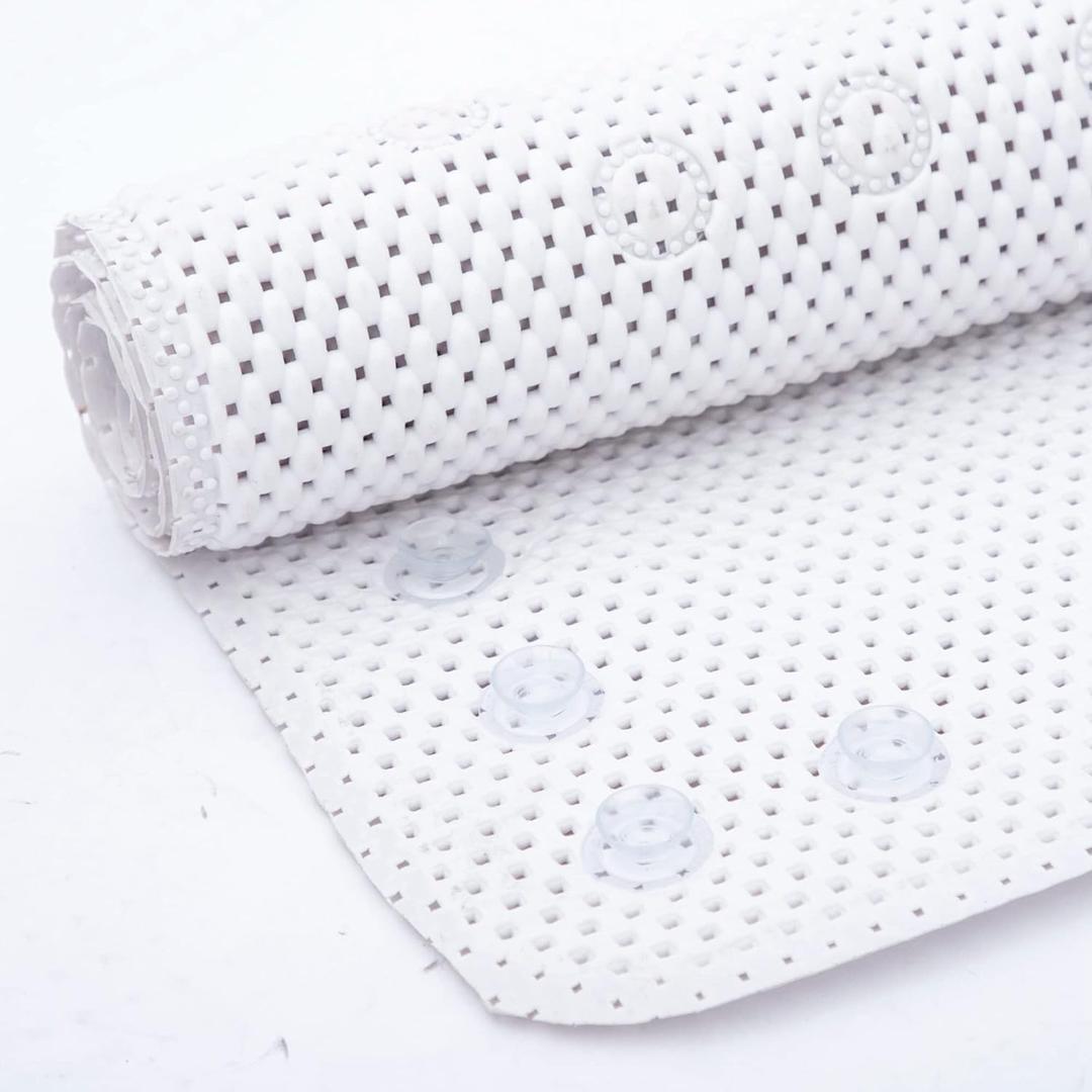 Bathtub Mat Non Slip Ivory 36 X 17 Shower Mat Soft Foam Bath Mats for Bathroom Tub, Bathtub Mat with Drain Holes, Suction Cups, Shower Mat Non Slip (White)
