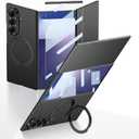 for Samsung Galaxy Z Trifold Case with Rotating Ring Holder Stand, Built in Glass Screen Protector Kickstand All-Round Edge Protection Scratch-Resistant Slim Phone Case for Z Trifold Black