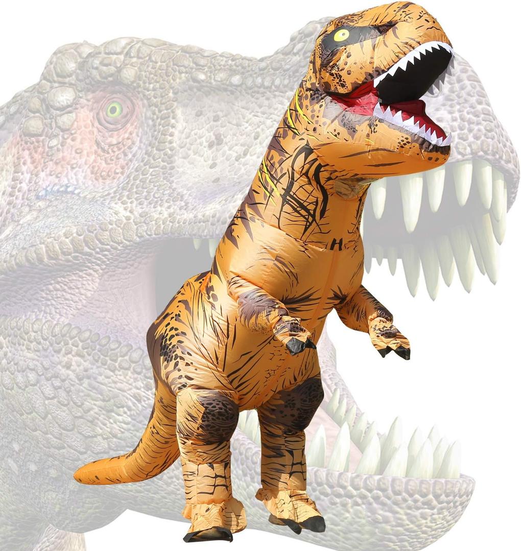 Inflatable Dinosaur Costume for Adult Halloween Dinosaur Costumes Blow up T rex Costume for Adults (Brown)