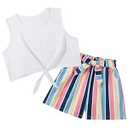 Blaward Girls 2 Piece Short Set Summer Outfits Textured Striped T-Shirt Shorts Kids Casual Clothing for School Sport Vacation, Size 9-10T