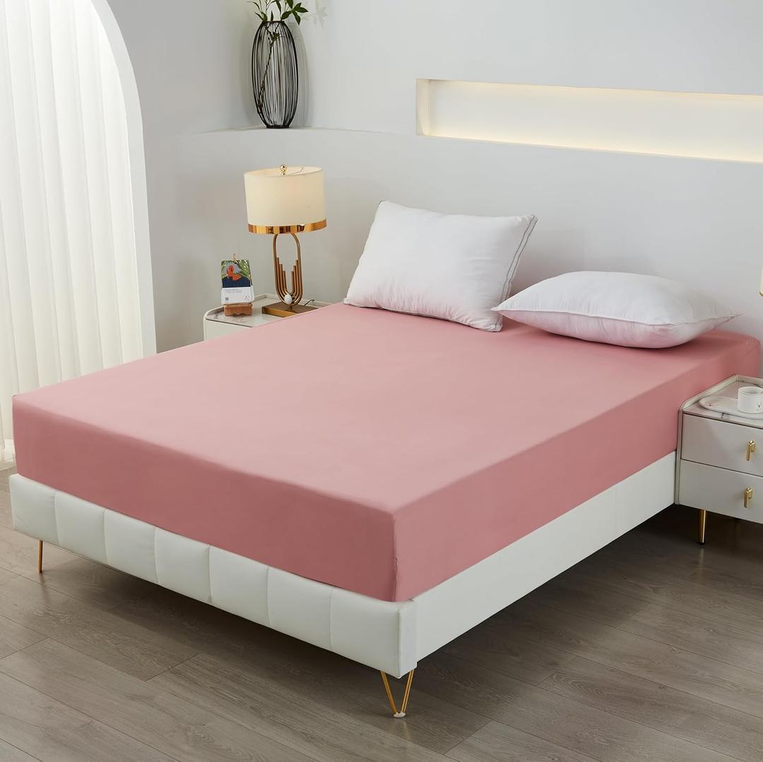 Bedding Twin Fitted Sheet,Deep Pocket,Soft Microfiber,Shrinkage and Fade Resistant,Easy Care,2 Fitted Sheet Only,Blush