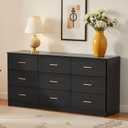 9 Drawer Dresser, 62.9" Large Deep Chest of Drawers,Wooden Dresser Storage Cabinet with 9 Drawers for Bedroom, Long Black Dressers for Living Room, Hallway,Nursery