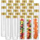 Clear Test Tube,36 Pack Clear Plastic Test Tubes Candy Tube Transparent Test Tubes with Cap, Flat Bottomed Plastic Tubes Bath Salt Container,3.7 OZ (Gold Cap)