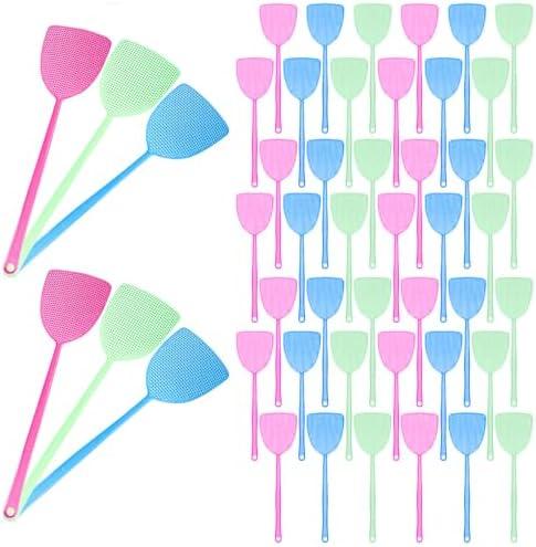 50 Pcs Fly Swatter Plastic Fly Swatters Heavy Duty Colorful Strong Flexible Manual Fly Swat Set Long Handle for Effective Flies and Mosquitoes Swatting Durable and Flexible Fly Swatters Set