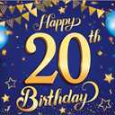 KatchOn, Blue and Gold 20th Happy Birthday Banner - 72x44 Inch | 20th Birthday Backdrop, 20th Birthday Decorations for Men | 20 Year Old Birthday Decorations | 20th Blue and Gold Birth day Decorations