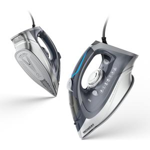 IRONDAY Steam Iron for Clothes Rapid Heating, 1700W Iron Burst of Steam, Non-Stick Ceramic Soleplate, Auto shutoff, Anti-Drip, Self-Cleaning, 10.14oz Water Tank Ironing Clothes for All Fabrics, Grey