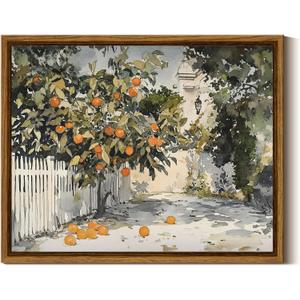 InSimSea Framed Canvas Wall Art Vintage Decor Country Orange Trees Earthy Room Decor Aesthetic Oil Painting Wall Picture Farmhouse Prints Artwork for Kitchen Living Room Bedroom Bathroom Rustic 8x10in (10L" x 8W")