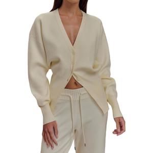 Cardigan Sweater for Women Oversized Deep V Neck Button Front Cardigan Fall Trendy Outfits Ivory