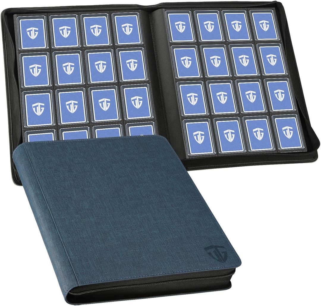 16 Pocket Toploader Binder,Holds 640 3x4 Toploader Hard Cases,Sleeves Card Collection Binder,20 Double Sided Pages,Compatible with Trading & Sports Holder (Dark Blue)