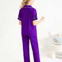 Veseacky Girls Silk Pajamas Short Sleeve Pjs for Kids Satin Two Piece Lounge Sets Sleepwear with Long Pants (Purple,12y) (Purple)