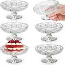 6 Pack Mini Glass Cake Plate, 4'' Dainty Glass Cake Serving Platter, Clear Dessert Display Stand Cat Bowl for Chocolate, Cupcake, Fruit, Wedding, Birthday, Dishwasher Safe