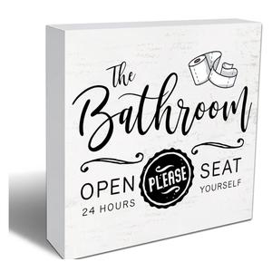 Funny Bathroom Wood Box Sign, Farmhouse Bathroom Quote Wooden Box Sign, Toilet Home Decor, For Living Room Bedroom Shelf Table Decoration, Gifts For Family Friend Coworker -04