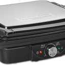 Amazon Basics Panini Press & Electric Indoor Grill with Adjustable Temperature Settings, Non-Stick Ceramic Plates, Black
