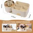 Makeup Organizer Countertop with Drawer 360 Rotating Brush Holder Storage Large Capacity Skincare Cosmetic Display Cases for Vanity Bathroom Desktop, Model 3016 Cream