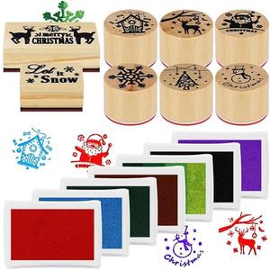 Auidy_6TXD 8 Pieces Christmas Wooden Stamp Set with Stamp Pad for Printing Stamps, Christmas Stamp Set for Children DIY Scrapbooks Christmas Gifts Guest Gift