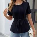 CiCiBird Women Dressy Casual Blouses Summer Peplum Tops Work Pleated Blouse (Black, M)