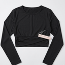 Qinsen Long Sleeve Going Out Tops for Women Trendy Crewneck T Shirt Sexy Slim Fit Crop Tops Casual Basic Tees Wrap Pullover, Size S