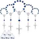 Yinkin 30 Pieces Baptism Rosary Catholic Mini Rosaries Baptism Favors for Guests Party Favors Rosary Beads 30 Pcs Organza Bags for Christening Weddings First Communion Gift, (Blue)