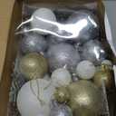 Syhood 62 Pcs Glitter Christmas Ball Ornaments Bulk Plastic Glitter Snowflakes Shatterproof Christmas Tree Ornament Set for Xmas Holiday Party Decorations(Gold, Silver, White)