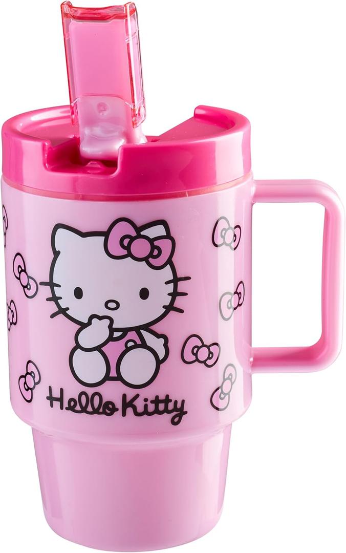 Get Trend Hello Kitty Sanrio Kids Water Bottle with Straw 16.9 oz BPA Free Leakproof Plastic Cup with Lid Handle Kawaii Tumbler Gifts for Kids (Pink Hello Kitty)