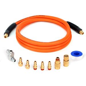 FYPower 3/8 Inch x 10 ft Hybrid Whip Air Compressor Hose Kit, 10 Pieces Lead in Air Hose Accessories kit, 1/4" NPT Air Coupler and Plug, Industrial Solid Brass Quick Connect, 360° Swivel Connector
