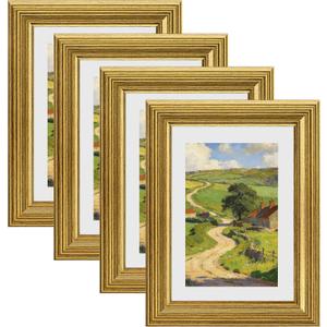 eletecpro 5x7 Gold Picture Frames Set of 4, Vintage Photo Frames with Clear Acrylic Cover, Gallery Wall Art Display 4x6 Photo with Mat or 5x7 without Mat for Tabletop and Wall Mount, Home Decor