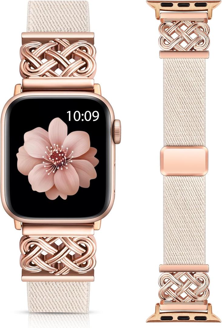 Minyee Magnetic Stretchy Band Compatible with Apple Watch Bands 38/40/41/42/44/45/46/49mm Women Men, Celtic Knot Soft Elastic Nylon Fabric Strap for iWatch Series 11 10 9 8 7 6 5 4 SE/Ultra 3 2 1