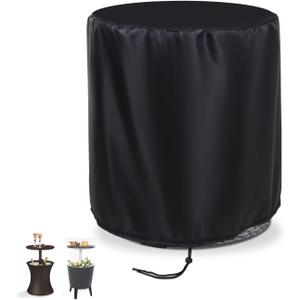 Keter 7.5-Gal Patio Cooler Bar Table Cover, Round Beer Cooler, Waterproof Barrel Cool Table, 21" D x 23" H, Black