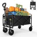 Collapsible Wagon Cart Foldable, 30" L Folding Beach Wagon with All-Terrain Wheels, Shopping Cart with 250lbs Capacity, Portable Camping Wagons Carts for Grocery Garden and Sports, Black (30 IN)