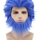 karlery Men Short Wave Blue Moustache Wig Halloween Cosplay Wig Anime Costume Party Wig