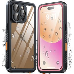 ANTSHARE for iPhone 16 Pro Case, Waterproof Built-in Screen Protector, [12 FT Military Drop Proof] [Full Body Shockproof] [Dustproof] [IP68 Underwater] Phone Case for iPhone 16 Pro 6.3''- Pink/Clear