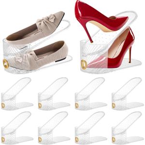 Shoe Slot Organizer 10 Pack - Shoe SlotsCan Save 50% of Shoe Stackers SpaceAdjustable Shoe Stacking Device, Double-Layer Design for Shoe Slots Organizer for Closet. (Clear, 10 Pack)