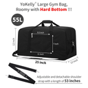 Yokelly 55L Large Duffle Bag for Men Travel - 25 inch Weekender Duffel Bag with Hard Bottom - Black