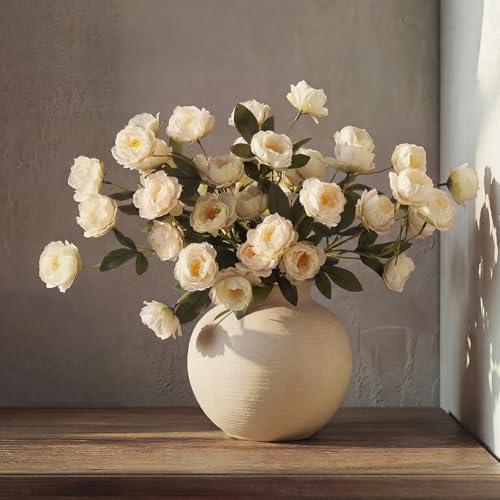 Craftsatin 6 Pack 32" Artificial Peonies Flowers for Vase(Vase Not Included)-6 Stems Faux Peony with 42 Silk Heads, Fake Long Stem Flowers for DIY Bouquets Wedding Centerpieces Home Decor(Beige)