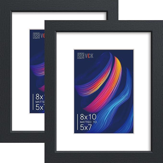8x10 Picture Frame 2 Pack, Black Wood, 5x7 Mat, Glass, for Photo Print
Tempered Glass, Acid-Free Mat, Vertical or Horizontal Tabletop and Wall Display, for Gallery Wall, Home and Office