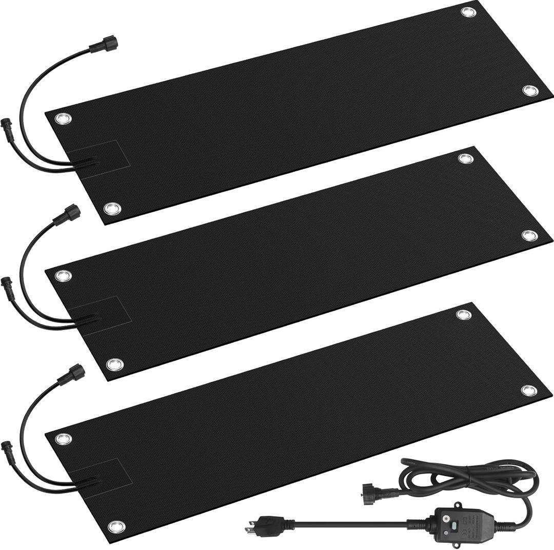 3 Pcs Heated Snow Melting Mats, 10 x 30 in No-Slip Rubber Heated Outdoor Mats, Snow and Ice Melting Mats for Winter Outdoor Stairs, Steps, Doorways, Walkways, Driveway, 2 in/h Melting Speed