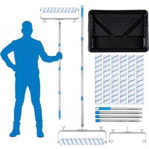 12 Pcs 18 Inch Paint Roller Kit, 12-18" Adjustable Roller Frame & Extendable Pole, Large Paint Roller Sleeves with Tray, Ceiling Paint Roller Set for Walls