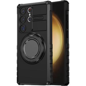 Compatible Samsung Galaxy S23 Ultra Case with 360Spin Versatile Magnetic Ring Kickstand [Compatible with Magsafe] Military Grade Shockproof Slim Heavy Duty Protection, Black