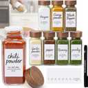 8Oz 8Pcs Glass Spice Jars with Label, Seasoning Containers, Spice Containers with Bamboo Lids & Pen, Empty Spice Bottles for Salt, Herbs, Sugar, Pepper (Acacia Wood Color)