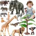 12PCS Realistic Safari Animals Figures Learning Toys Set, Large African Animal Toys, Wild Zoo Animal Toys, Educational Playset Toys for Boys Girls, Birthday Gift for Toddlers Kids