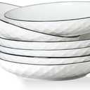Ceramics Pasta Bowls, 6 Pack 8 inches 20 Oz Large Salad Serving Bowls, Shallow Salad Bowls,ceramics Deep Plates,Microwave Dishwasher Safe,White (rhombus)