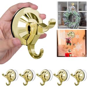 Antimbee Suction Cup Hooks, 5 Pack Suction Cup Hanger, Removable Large Suction Cup with Ultra-Thin Adhesive Disc for Smooth/Uneven Surfaces,Wreath Hangers Max Hanging up to 11 lbs (Gold)